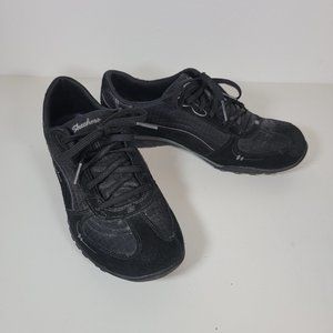 Skechers Memory Foam Women Shoes Sneakers 8M Black Suede Leather Lace Up